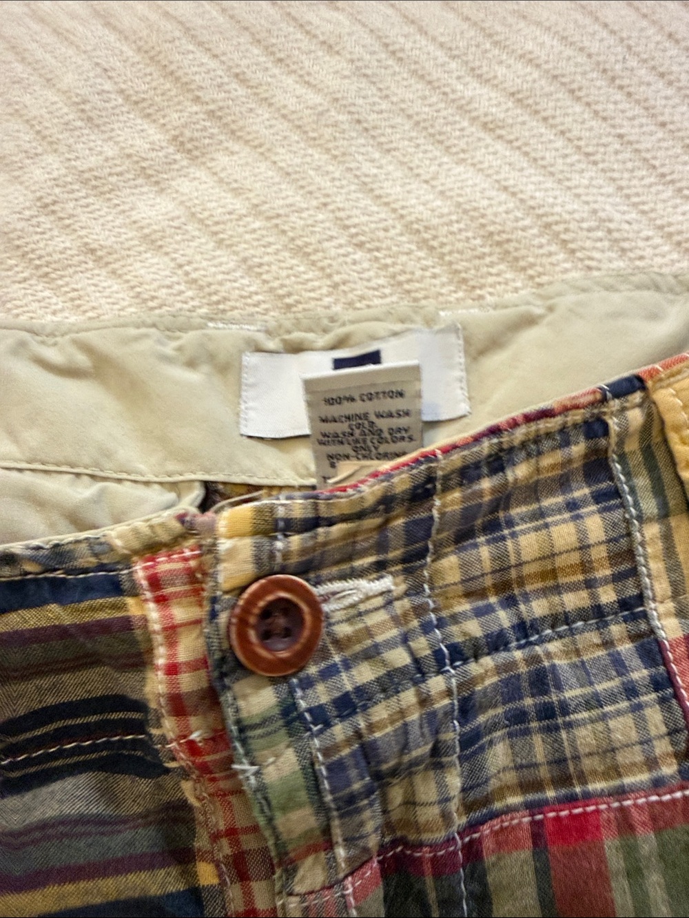 GAP Patchwork Plaid Cargo Shorts in Red, Blue, Yellow, Green - Picture 3 of 4